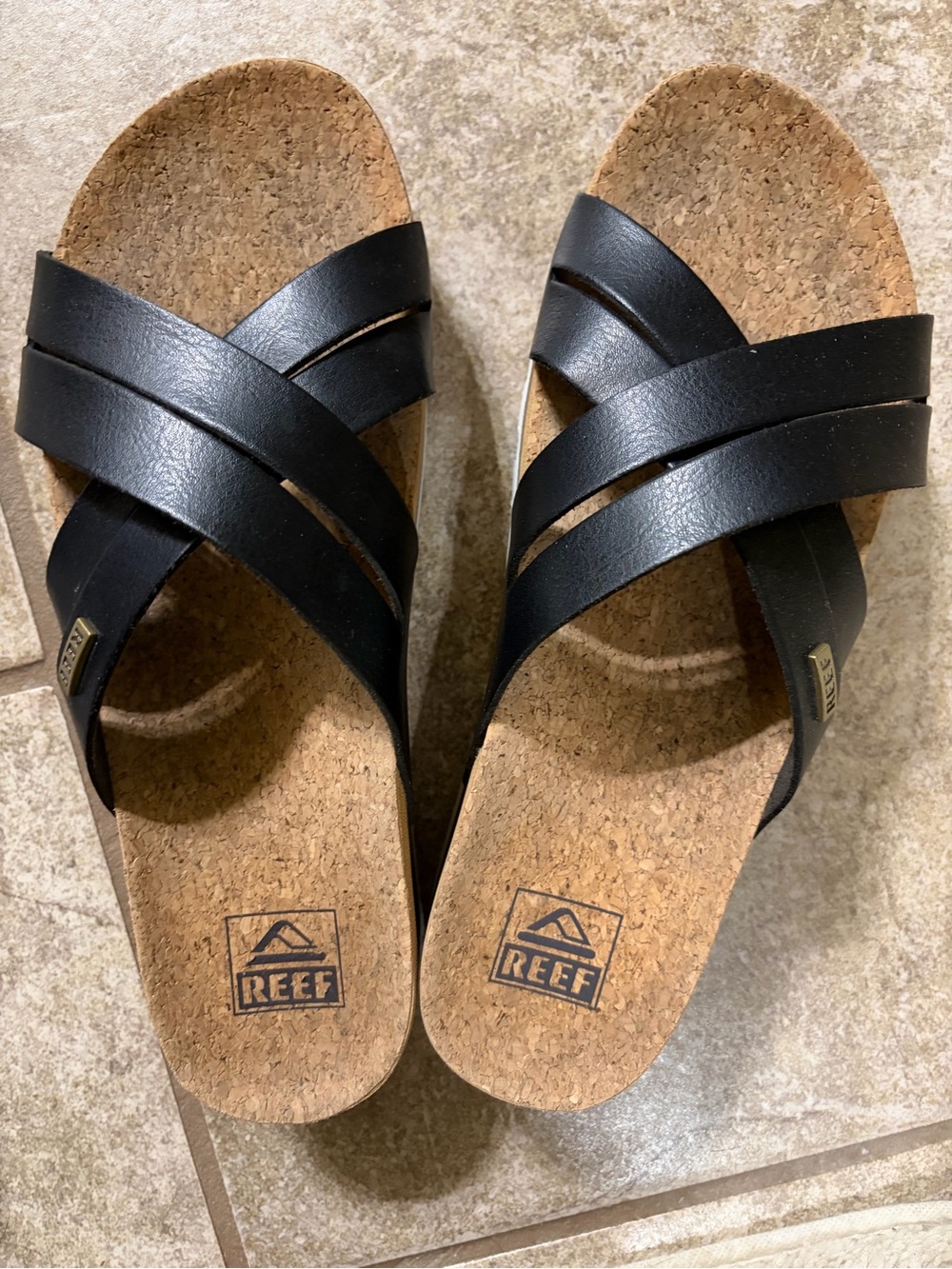 Reef Black Crossover Cork Slide Sandals comfy!